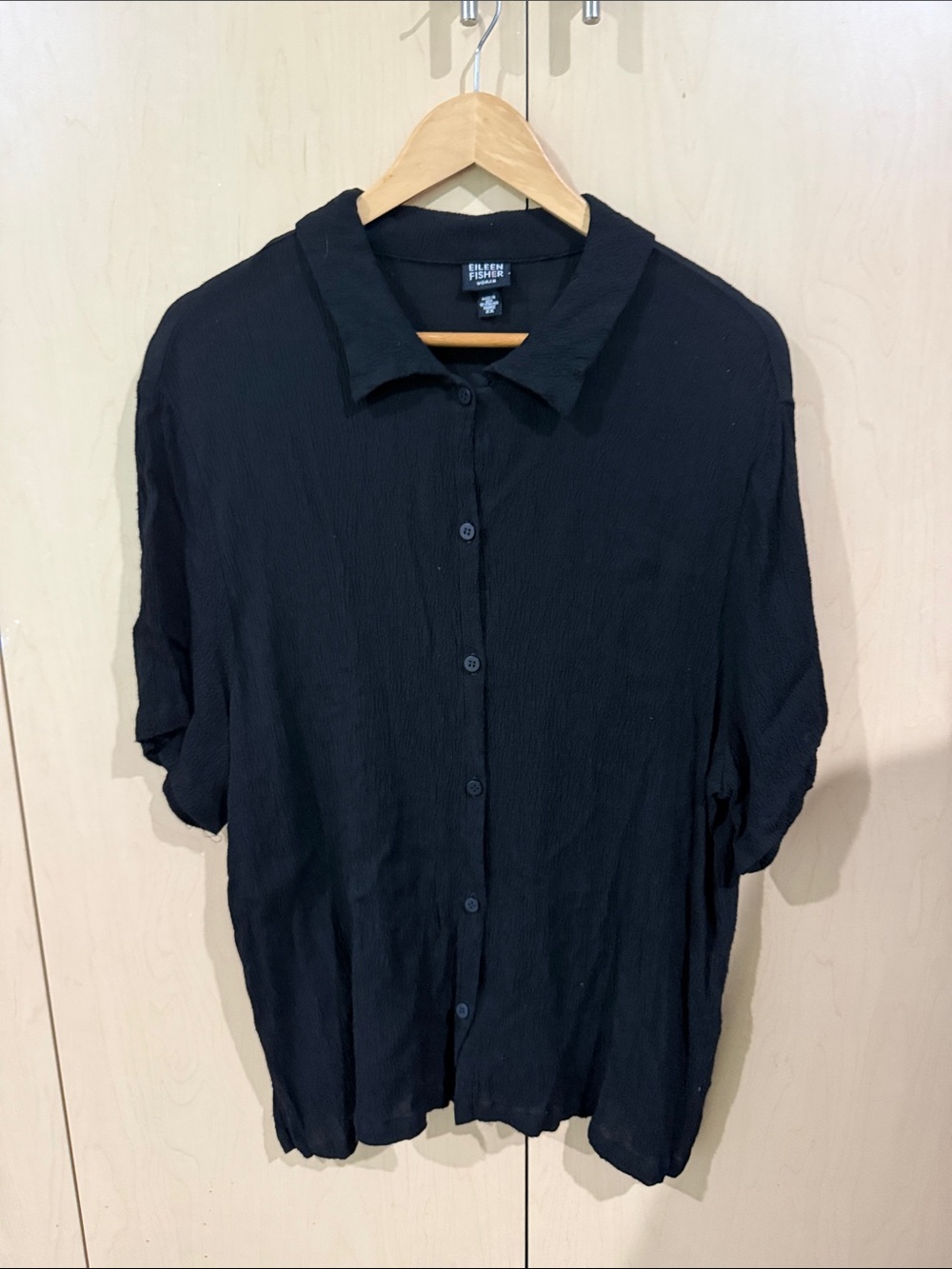 Eileen Fisher Black Short-Sleeve Button-Down Shirt